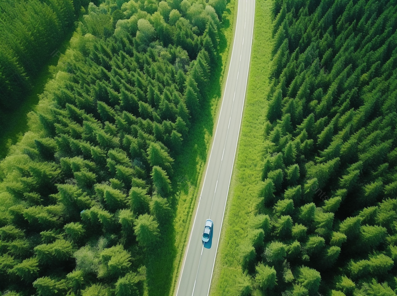 航拍树木茂盛的森林公路上有一辆小车在行驶摄影背景,高清,摄影图,摄影图片,图片大全,摄影图免费下载